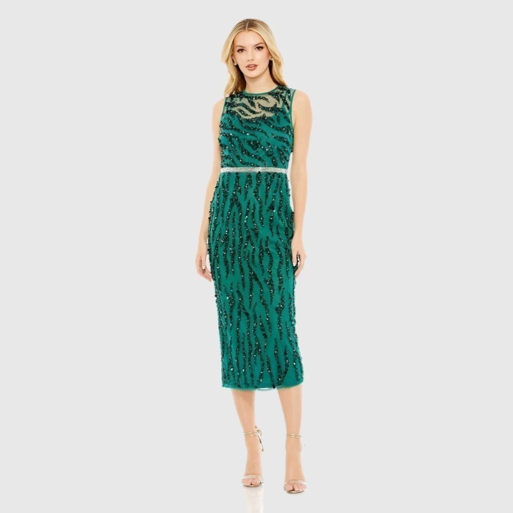 Mac Duggal 93765 NWT Embellished Sleeveless Illusion High Neck Dress
